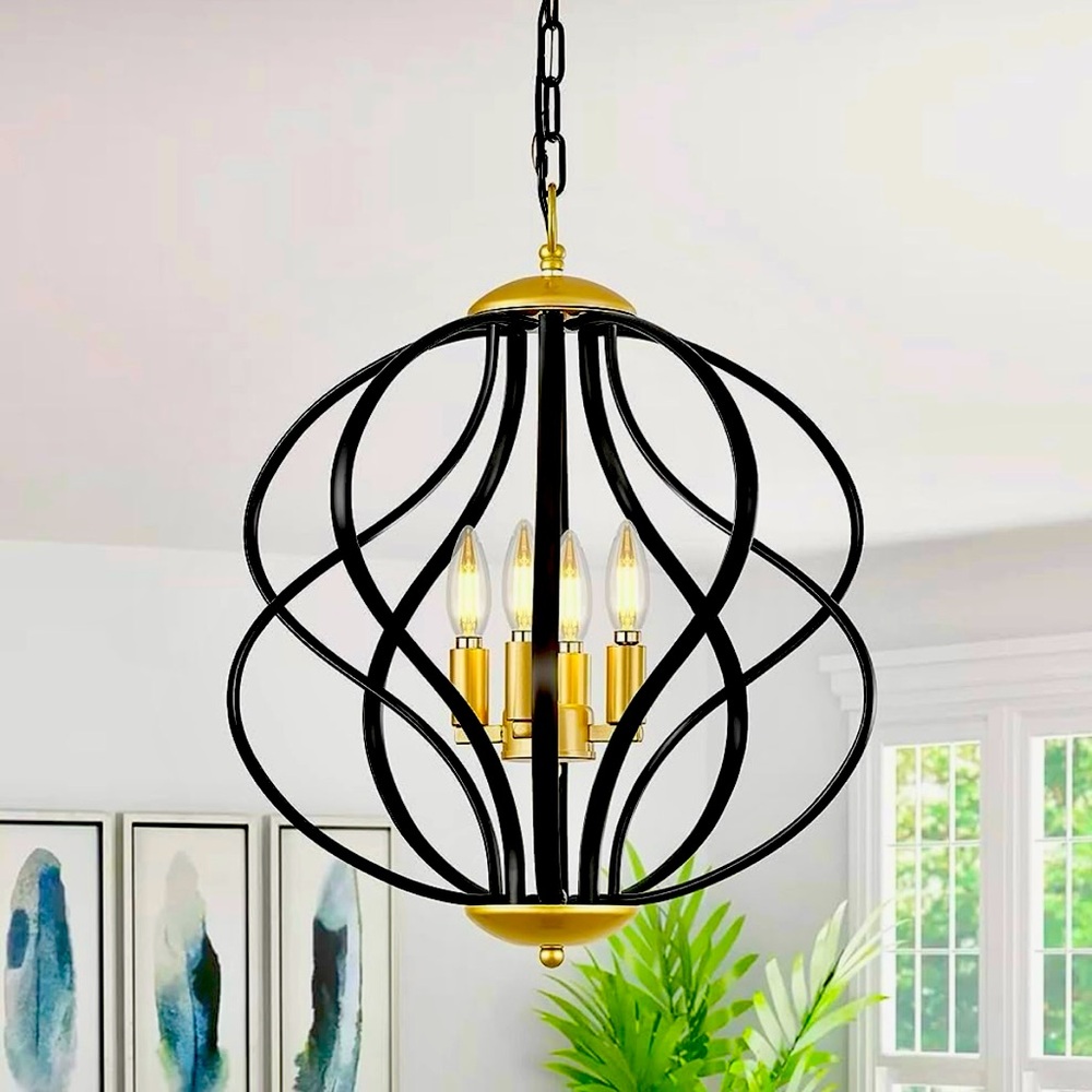 Modern Black and Gold Pendant Chandelier MSRP: $109.99